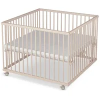 Sämann Babybett Laufgitter 100x100 cm mit Matratze SleepPlus natur Premium Kollektion, stufenlos höhenverstellbar beige