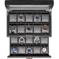 ROTHWELL Uhrenbox aus Leder mit 20 Fächern, luxuriöses Uhrengehäuse, Schmuck-Organizer, verschließbarer Uhren-Vitrinen-Halter mit großer Echtglas-Oberseite, Uhrenbox, Organizer für Damen und Herren