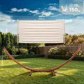 CLP Hängematte freistehend Miramar mit Holzgestell bis 150 kg belastbar, ideal für Garten, Terrasse, Balkon, Farbe:Creme