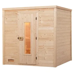 Sauna WEKA "Massivholzsauna BERGEN 2", beige (natur), Saunaofen, integrierte Steuerung, 5,4 kW, Saunen, Blockbohlen, isolierte Holztür