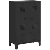 furnicato Kleiderschrank Industrieller 67x35x107 cm Schwarz Metall (1-St) Spind mit zwei Schubladen, Einlegeböden und Namenskartenhaltern schwarz