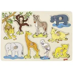 goki 57829 Steckpuzzle Afrikanische Tierkinder