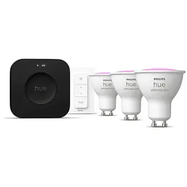 Philips Hue Bridge Pro + 3 GU10 smarte LED Spots Dimmer Switch, White and Color Ambiance, Starterset RGBW