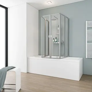 Schulte Duschabtrennung faltbar für Badewanne 70-80 cm, Sicherheitsglas ESG Klar hell, Profilfarbe: Alu Natur - Grau
