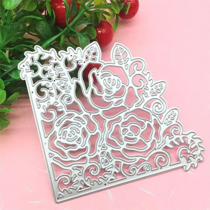 【3 € Rabatt ab 10 €】Blumen-Eckenrahmen aus Metall, Stanzschablonen, DIY Scrapbooking-Vorlage, Art-Deco-Stil