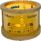 Richard Glässer GmbH Seiffen Richard Glaesser Teelichtlaterne Freiberg mit Rathaus und Reicher Zeche aus Seiffen im Erzgebirge