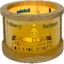 Richard Glässer GmbH Seiffen Richard Glaesser Teelichtlaterne Freiberg mit Rathaus und Reicher Zeche aus Seiffen im Erzgebirge