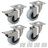 RAVN HAMAN 4er Set Möbelrollen 50 mm - Schwerlastrollen mit Bremse bis 35 kg pro Rad - Transportrollen für innen und außen - Lenkrollen für viele Bodenarten - Räder für Palettenmöbel