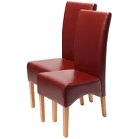 Mendler 2er-Set Esszimmerstuhl Küchenstuhl Stuhl Latina, LEDER ~ rot,