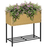 Outsunny Poly Rattan Hochbeet Blumenkasten mit Füßen mit Ablage Sand