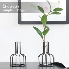 luxuskollektion 2er Set Mini Glasvasen Schwarz - Modernes Hydroponik Blumenvase für