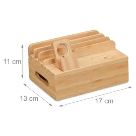 Relaxdays Ladestation, für Apple Watch, Bambus, HxBxT 11 x 17 x 13 cm, Handystation, Tablethalter, Uhrenständer, natur