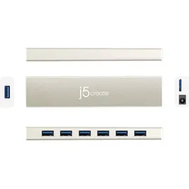 j5create JCH377, - HUB - USB Type-C - 7- x USB 3.2 Gen 1 (3.1 Gen 1) Type-A, 5000 Mbit/s, Silber, Aluminium, 0,6 m Silber