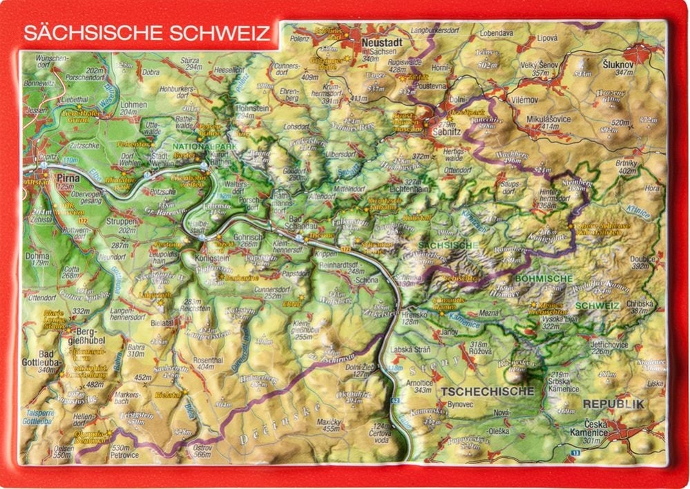 Georelief Reliefpostkarte Sächsische Schweiz - bunt