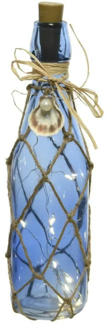 LED Dekoflasche Maritim mit Juteseil Leuchtlasche H: 28cm blau