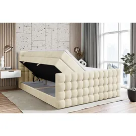 altdecor Boxspringbett mit Matratze Topper, Polsterbett mit Bettkasten VIONE-Z KING - 160x200 - Beige Monolith
