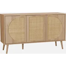 sweeek Skandinavisches Sideboard Mit Holzdekor Und Abgerundetem Rohrgeflecht 1 Tür 80cm - Sweeek