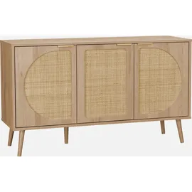 sweeek Skandinavisches Sideboard Mit Holzdekor Und Abgerundetem Rohrgeflecht 1 Tür 80cm - Sweeek