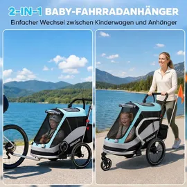 aiyaplay 2 in 1 Fahrradanhänger & Buggy Faltbar Hellblau