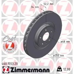 ZIMMERMANN Bremsscheibe COAT Z vorne rechts innenbelüftet 350mm für PORSCHE 95B615302AB 460.1553.20