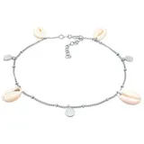 Elli Fußkette Plättchen Kauri Muschel Maritim 925 Silber, Muschel silberfarben
