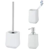 Schöner Wohnen Kollektion Bad-Accessoire Set Mod. Adine 3-teilig aus hochwertiger Keramik in modernem Weiß Zahnputzbecher Seifenspender WC-Garnitur Maße 11 cm x 38,5 cm x 11 cm