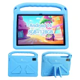 CWOWDEFU 2024 Android 14 Kinder Tablet 10 Zoll,Tablet für Kinder mit Family Link Kindersicherung,8GB+128GB bis zu 1TB,Octa-Core,WiFi 6,Tablets für Kleinkinder,Stoßfestes Eva Gehäuse Blau