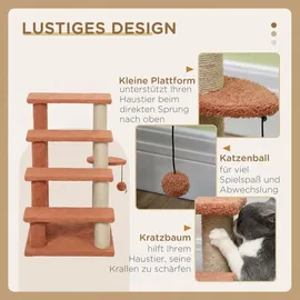 PawHut Katzentreppe 4 Stufen Hundetreppe Plüsch Braun 60 x 40 x 64 cm