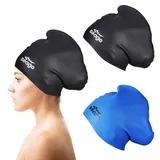 Badekappe für langes Haar, 2 Stück, Badekappen Frauen, Silikon-Badekappen, hält das Haar trocken, wasserdicht, bequem, flexibel, langlebig, reißfestes Design, große Damen und Erwachsene ab 10 Jahren