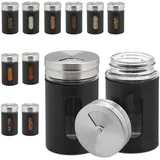 Relaxdays Gewürzstreuer, 12er Set, 3 Streugrade, Gewürze + Salzmühle, Schwarz