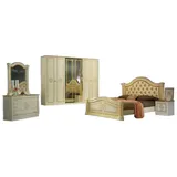Xlmoebel Komplettschlafzimmer Chesterfield Bett mit Nachttisch und Kommode in eleganter Optik, (6-tlg., Bett + 2x Nachttische + Kommode + Spiegel + Kleiderschrank), Hergestellt in Europa beige