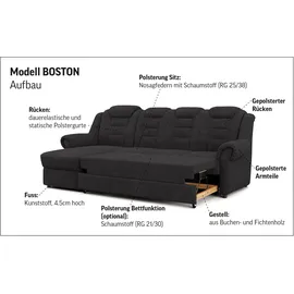 Home Affaire Ecksofa HOME AFFAIRE "Boston L-Form", braun (mud), B:262cm H:102cm T:165cm, 64% Polyurethan, 25% Polyester, 11% Baumwolle, Sofas, Ecksofa, mit hoher Rückenlehne, wahlweise mit Bettfunktion