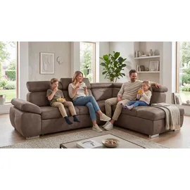 exxpo - sofa fashion "Spring, super bequem und komfortabel mit Armteil- und Kopfteilfunktion", grau (delphin), B:274cm H:81cm T:206cm, NaturLEDER (echtes Rindsleder) in Sitz und Rücken.