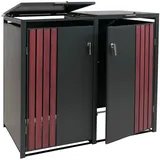 Proregal 2er-Mülltonnenverkleidung mit Deckel HxBxT 122x132x84 cm Anthrazit Holzoptik dunkel Mülltonne 53kg