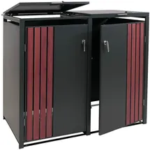 Proregal 2er-Mülltonnenverkleidung mit Deckel HxBxT 122x132x84 cm Anthrazit Holzoptik dunkel Mülltonne 53kg