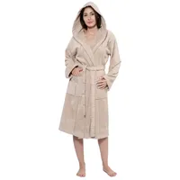 MAIAS art home Unisex-Bademantel Volina Frottee Damen & Herren 100% Baumwolle, Langform, frottee Baumwolle, mit Kapuze & aufgesetzten Taschen, Bindegürtel, Unisex, ideal als Hausmantel, Morgenmantel oder für die Sauna beige|braun S