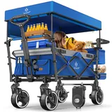 KESSER® Bollerwagen Faltbar GTS-9100 mit Dach Handwagen Transportwagen klappbar belastbar bis 150kg mit Hartgummi-Räder & Feststellbremsen Vorne/Hinten Inkl. Schloss, Abdeckung, Wetter & Sichtschutz
