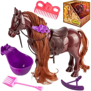 Pferd/Spielzeugpferd + Zubehör viele Modelle & Größen wählbar 17 cm hoch - passend für Barbie - mit abnehmbaren Sattel + Zaumzeug - mit Haaren - ideal a..