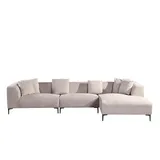 Home Deluxe Ecksofa Torino - Farbe: Beige, Ausführung: Rechts - 344 x 74 x 178 cm I Samtsofa, Sofa, Wohnlandschaft