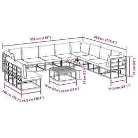 vidaXL Garten-Lounge-Set 11-tlg. schwarz Aluminium