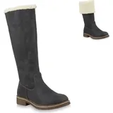 Stiefelparadies Klassische Damen Stiefel Warm Gefütterte Boots Winter Schuhe 153711 Grau, Weiss 41 - 41