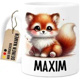 Tassenliebling® Fuchs Tasse personalisiert - Kindertasse mit Namen - Tiere Geschenke - Tasse mit Namen Kind - Personalisierte Geschenke Kinder - Kinderbecher aus Keramik 330ml