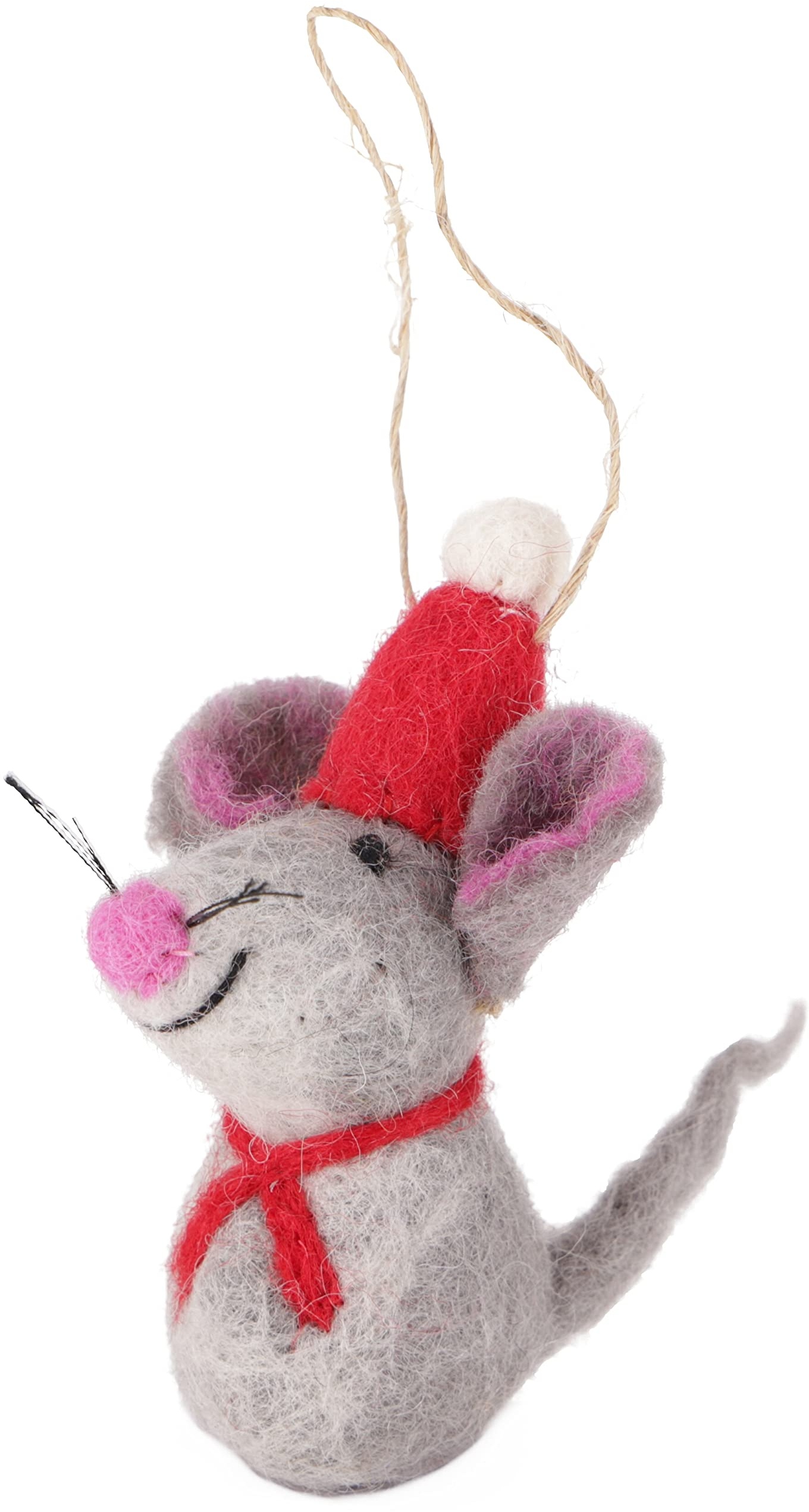 GURU SHOP Weihnachtsschmuck, Filzdekoration, Handgemachte Tiere aus Filz, Weihnachtsbaum Baumbehang - Maus, Grau, Wolle, 10x4x4 cm, Weihnachtsdeko