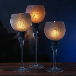 Kerzenhalter Kelch FROST - Windlicht - Glas - 3 Höhen - gefrostet und  grau sati...