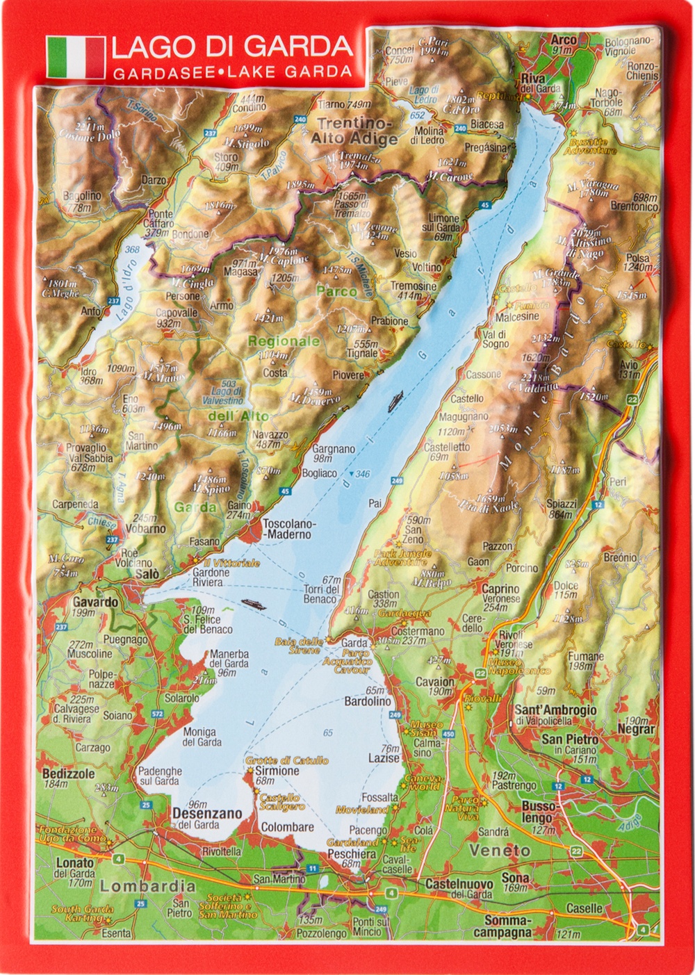 Georelief Reliefpostkarte Gardasee - bunt