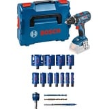 Bosch Professional 18V System Akkuschrauber GSR 18V-28 (ohne Akku und Ladegerät, in L-BOXX) + 15 tlg. Expert Construction Material Lochsäge Set (für Weichholz, Ø 20-76 mm, Zubehör Bohrmaschine)