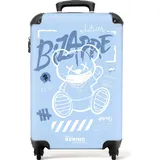 NoBoringSuitcases.com Handgepäck Koffer 55x35x20 cm 36L, Bunte Graffiti-Drucke: Blau - Teddybär, Reisekoffer, mit Rollen,