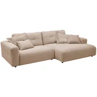 KAWOLA Ecksofa, Taupe, Schwarz, Echtholz, 3-Sitzer, Füllung: Kaltschaum, Ottomane