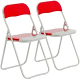 Harbour Housewares Farbige gepolsterte Klappstühle - Rot - 2er-Pack - Easy Store, faltbarer Schreibtischstuhl mit Metallrahmen für Büro, Esszimmer, Küche
