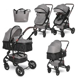 Lorelli Kinderwagen Alba 2 in 1 Sportsitz Babywanne Gummireifen, einstellbar grau schwarz